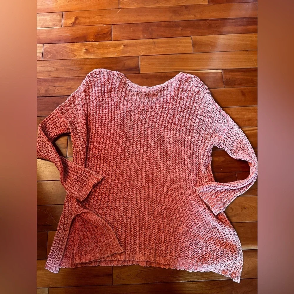 Oversized free people sheer see through peachy coral pink top size small